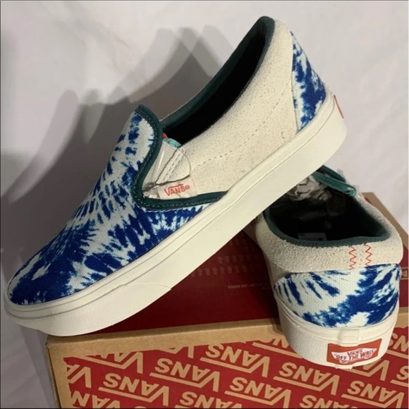 Vans Comfycush Slip On Blue White Tie Dye Shoes New Without Box Womans 5.5 , 7 - Picture 5 of 7